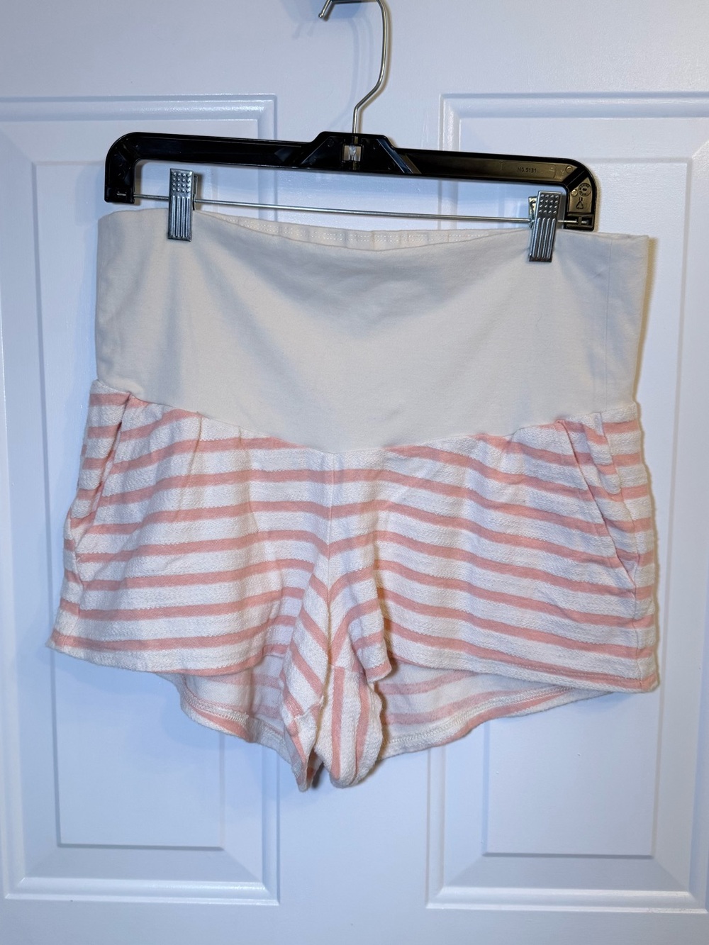 Old Navy Cream Maternity Cream Shorts with Pink Stripes